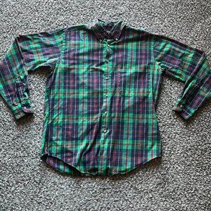 Vintage Van Heusen Green Plaid Button-up Shirt Mens M Business Casual Breathable